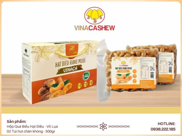 Hộp quà biếu hạt điều bóc vỏ (02 túi x 500gr)