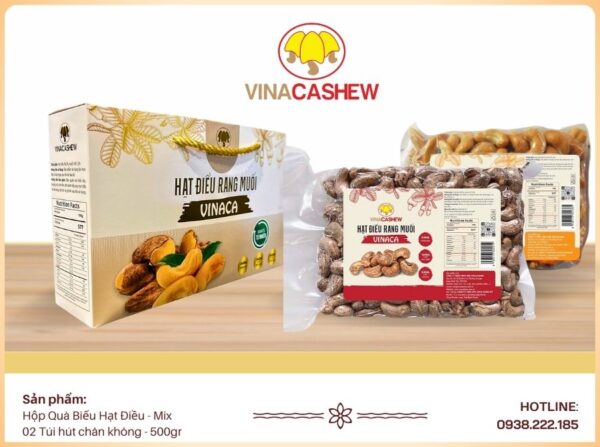 Hộp quà biếu hạt điều Mix (02 túi x 500gr)