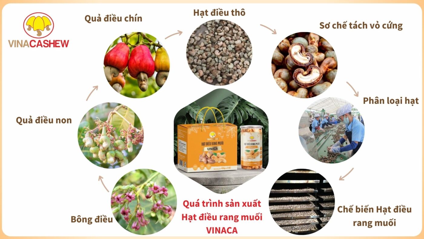 Quá trình sản xuất Hạt điều rang muối Quá trình sản xuất Hạt điều rang muối